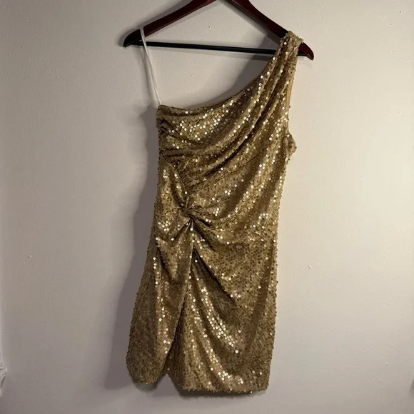 Frederick's Of Hollywood Dresses | Frederick's Of Hollywood Gold One-Shoulder Dress | Color: Cream/Gold | Size: S | Dailygifts11's Closet